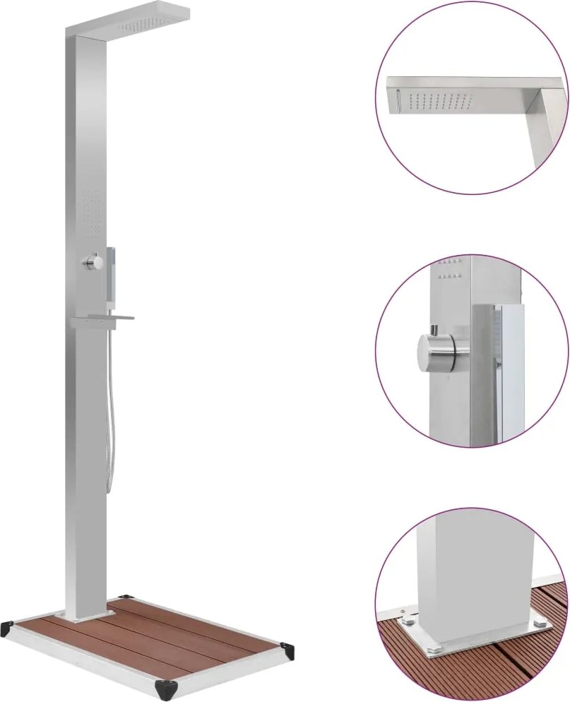 vidaXL Chuveiro para exterior com base WPC aço inoxidável