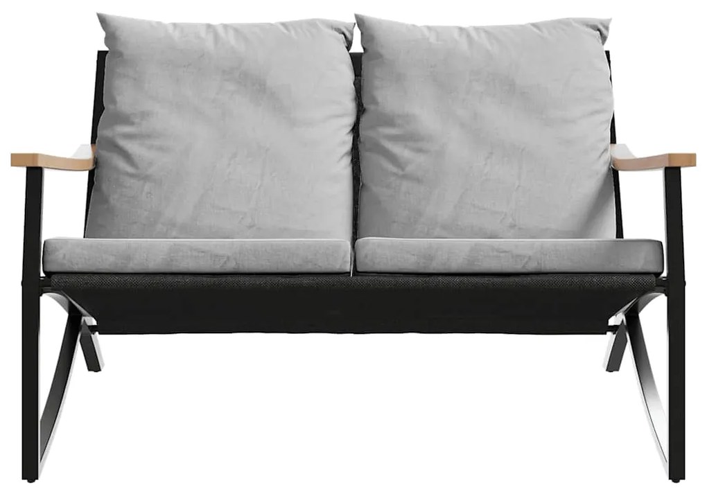 3 pcs conjunto mobiliário de varanda com almofadões aço preto