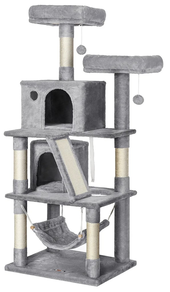 Árvore para gatos FEANDREA, Condomínio para gatos com 2 cavernas para gatos, 155 cm, Cinza Claro PCT163W01