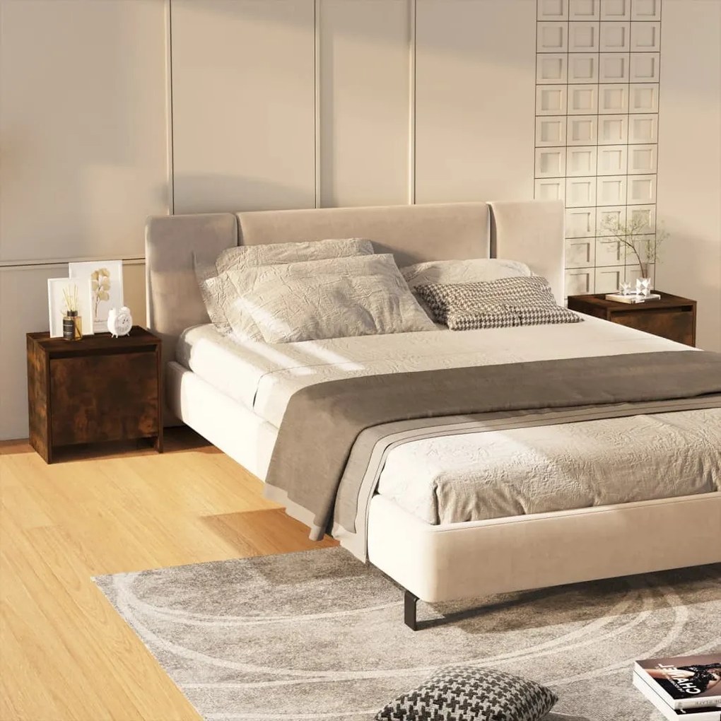 813045 vidaXL Mesas cabeceira 2 pcs 45x34x44,5 cm contrapl. carvalho fumado