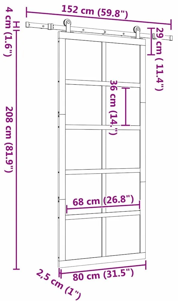 Porta Deslizante Castanho 80 x 208 cm Madeira de pinho maciça