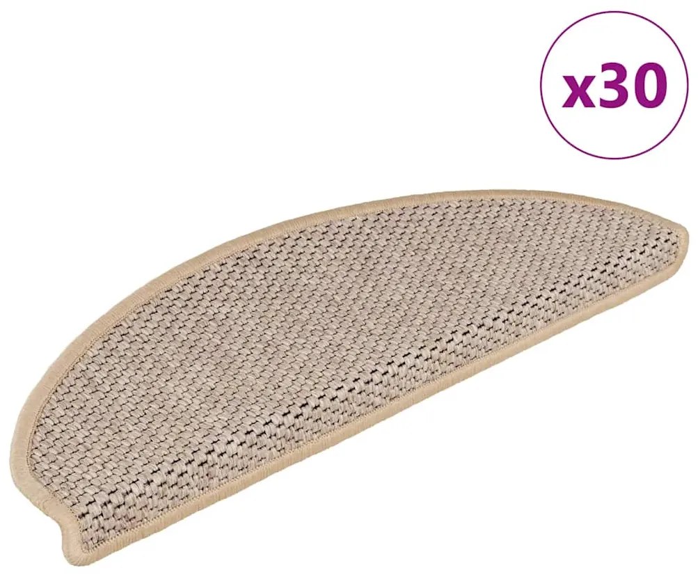 Tapetes escada adesivos aspeto sisal 30pcs 65x21x4cm bege-claro