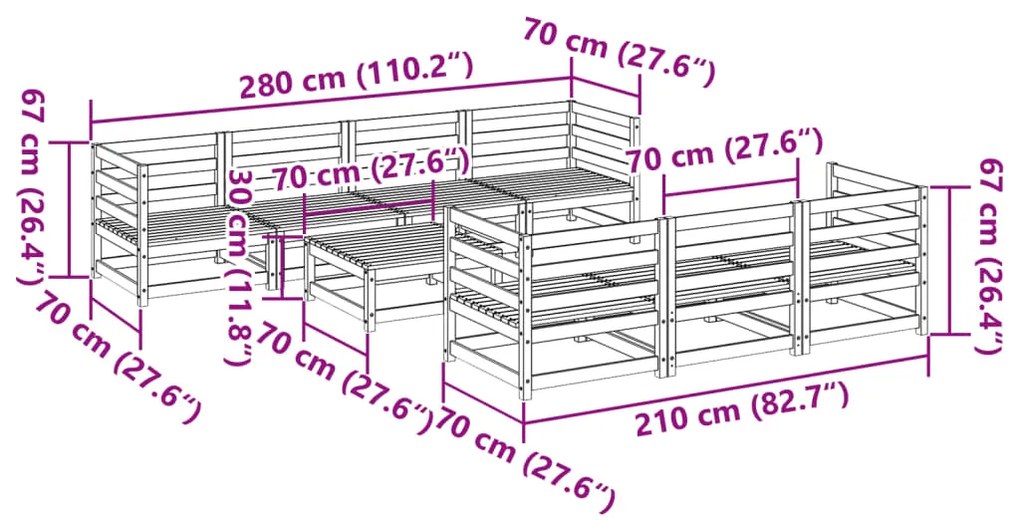 8 pcs conjunto sofás de jardim pinho maciço