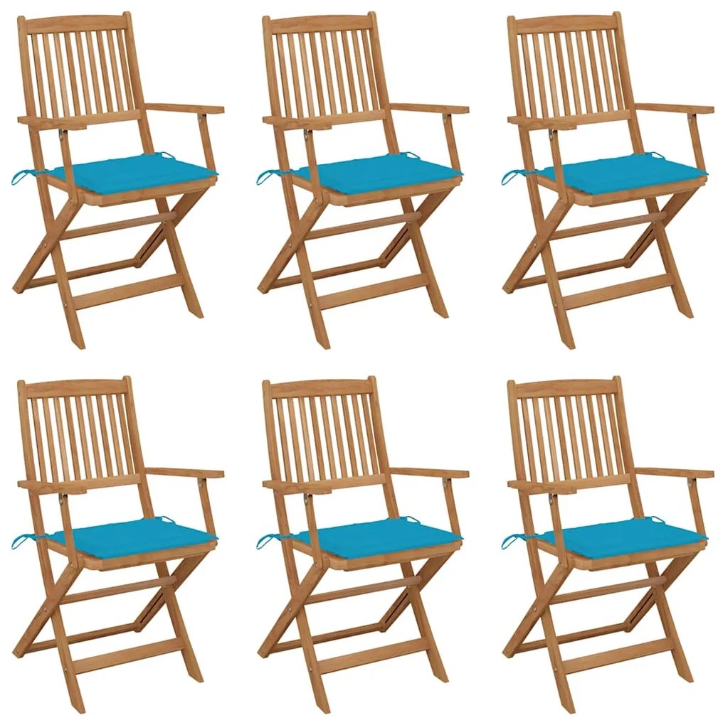 vidaXL Cadeiras de jardim dobráveis c/ almofadões 6 pcs acácia maciça