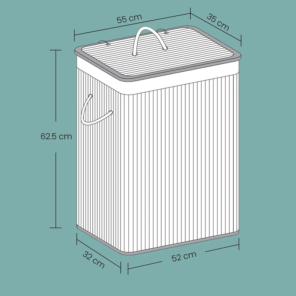 Cesto para roupa suja em bambu com 2 compartimentos de 52 x 63 x 32 cm bege