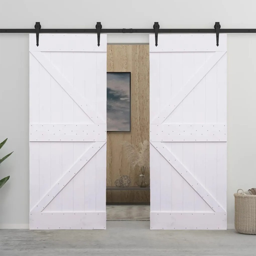 vidaXL Porta de correr com ferragens 100x210 cm pinho maciço branco