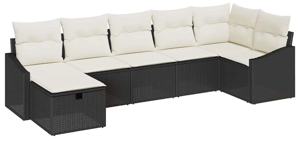 Conjunto de Sofá de Jardim de 7 peças com Almofadas Rattan Preto