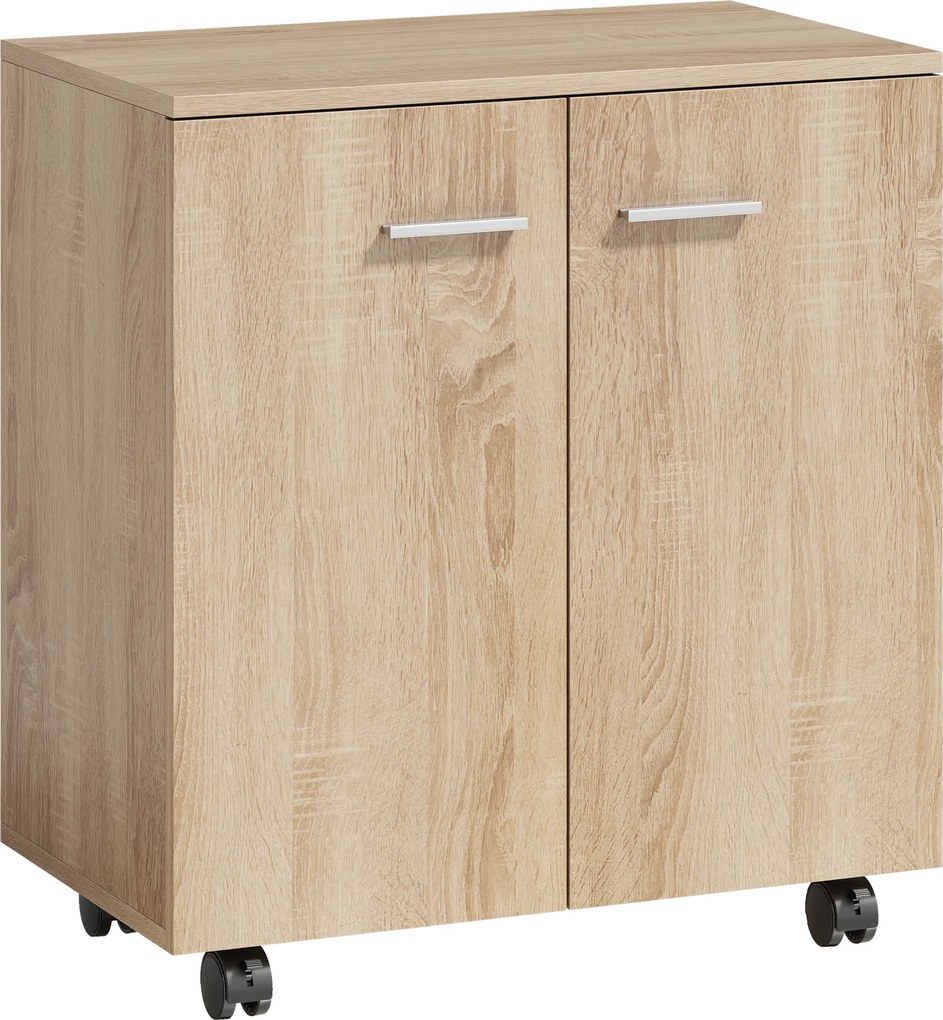 HOMCOM Aparador de Sala com Rodas 2 Portas e Prateleiras para Sala de Estar Quarto Escritório 60x35x65 cm Madeira | Aosom Portugal