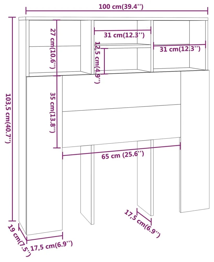 Cabeceira de Cama Dakota com Prateleiras de 100cm - Cinzento - Design