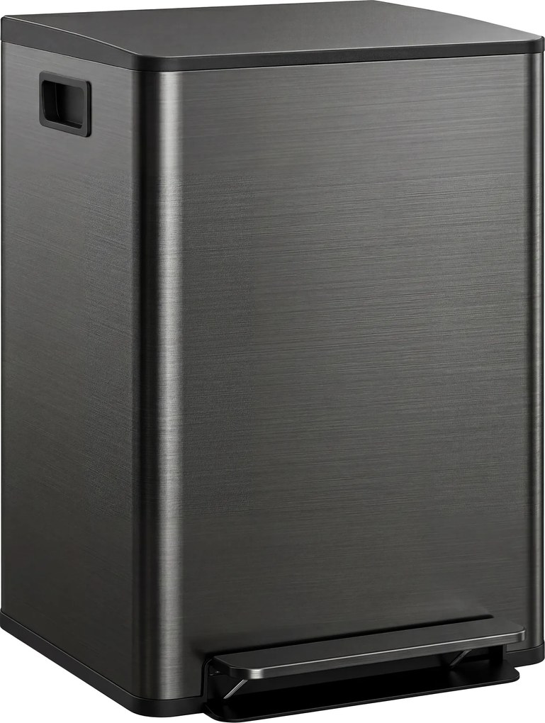 Caixote do lixo de cozinha com 2 compartimentos de 2 x 30 L, aço inoxidável, tampa com fecho suave, 47,7 x 37,5 x 66,8 cm, preto