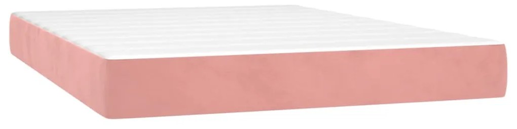 Cama box spring c/ colchão/LED 140x200 cm veludo rosa