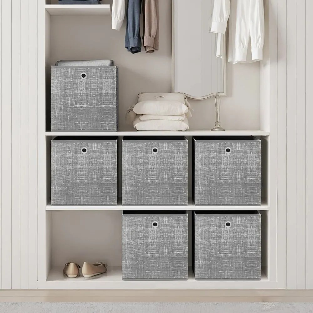 Conjunto 6 caixas de arrumação, caixas organizadoras, caixa organizadora 33 x 33 x 33 cm cinzento