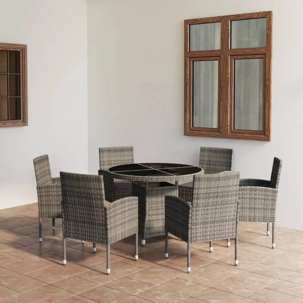 vidaXL 7 pcs conjunto jantar p/ jardim vime PE antracite e cinzento