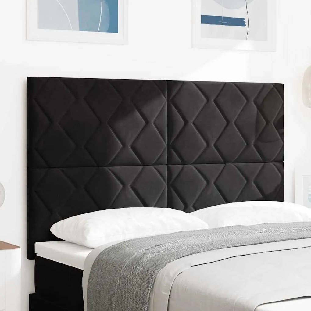 Cabeceira LED com Design de Blocos de Diamante Preta 160 cm em Veludo