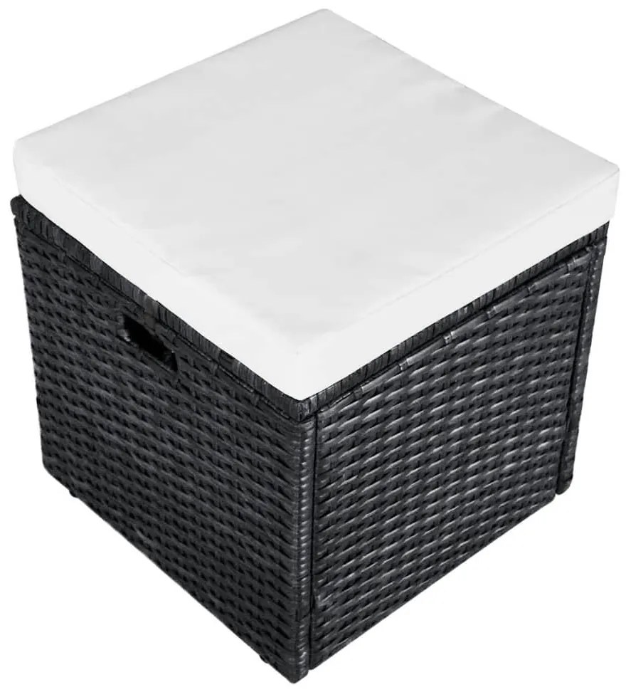 4 pcs conjunto lounge de jardim c/ almofadões vime PE preto