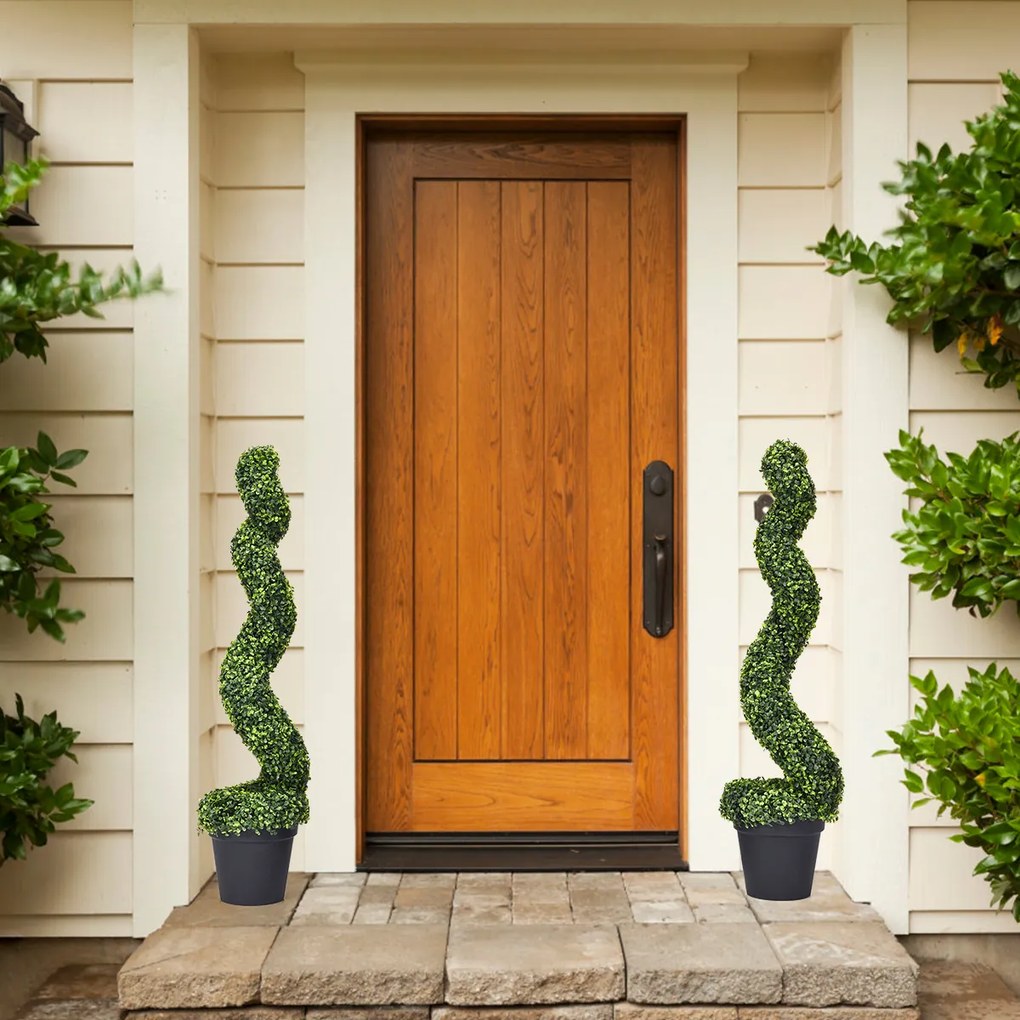 Planta Artificial Espiral de Madeira 120 cm PE Artificial Folhas e Pote de PP Cheio de Cimento para Interior e Exterior