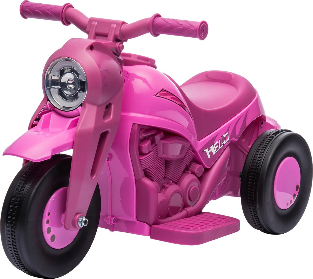 Motocicleta elétrica para crianças dos 2 aos 5 anos, 3 rodas, 6 V, 3 km/h, com função de bolhas, efeitos luminosos e sonoros, cor-de-rosa