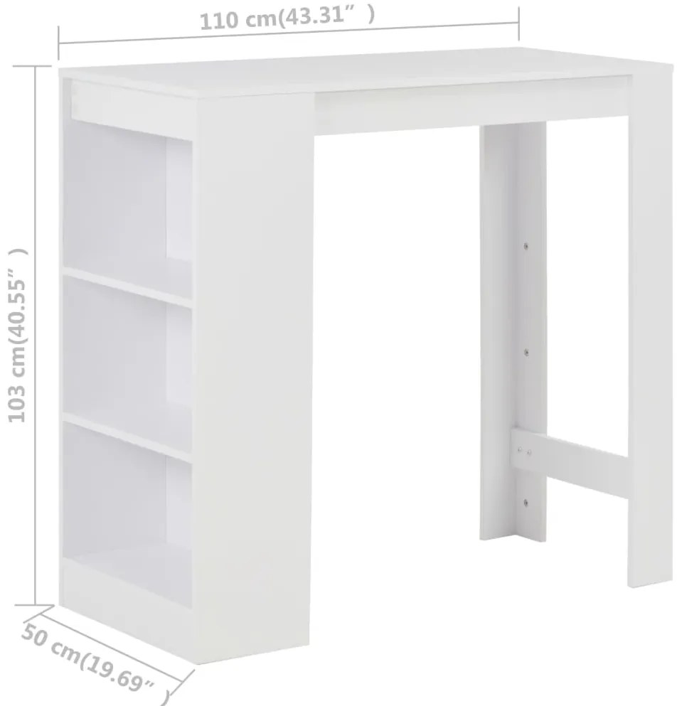 Mesa de bar com prateleira branco 110x50x103 cm