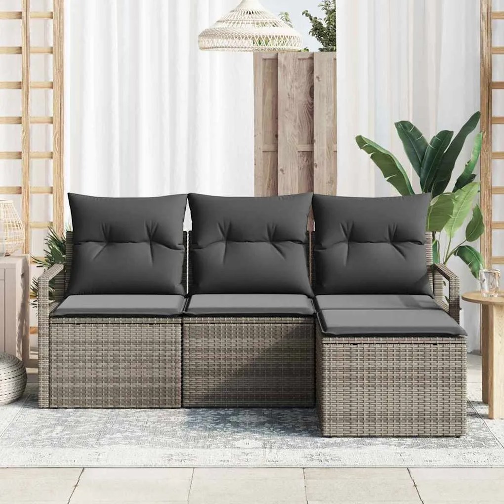 Conjunto de Sofá de Jardim com 4 Peças e Almofadas Cinzas em Rattan Si