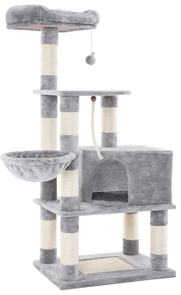Arranhador do gato com torre alta 55 x 40 x 138 cm cinzento