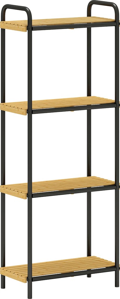 HOMCOM Estante de Casa de Banho de Bambu de 3 Níveis Estante de Armazenamento com 3 Prateleiras Ripas e Estrutura de Aço 41,5x21,5x106 cm Madeira e Preto | Aosom Portugal