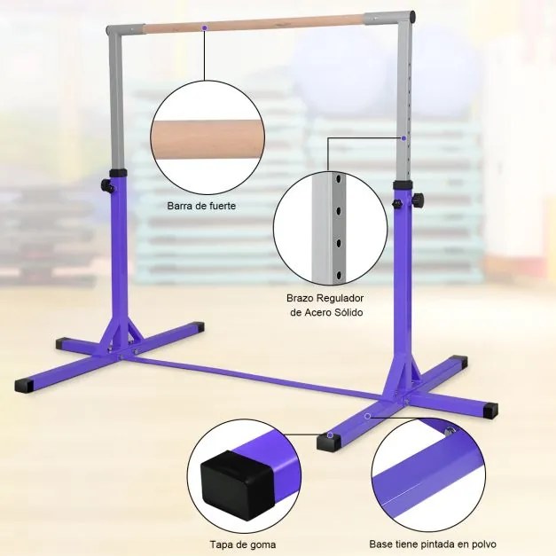 Barra de ginástica horizontal para crianças Barra de treino ajustável em altura Carga ajustável até 100 kg Violeta