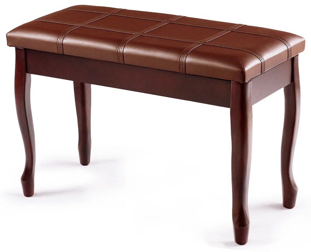 Banco de madeira para piano com almofada almofadada e compartimento para livros e acessórios 75 x 35 x 49 cm Castanho