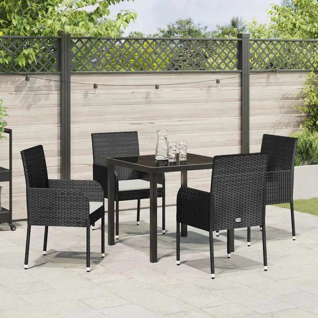 Conjunto de Jantar de Jardim com 5 Peças e Almofadas Preto Polyrattan