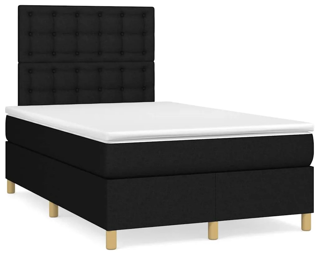 Cama box spring c/ colchão e LED 120x190 cm tecido preto