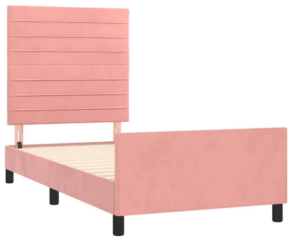 Estrutura de cama c/ cabeceira 90x200 cm veludo rosa