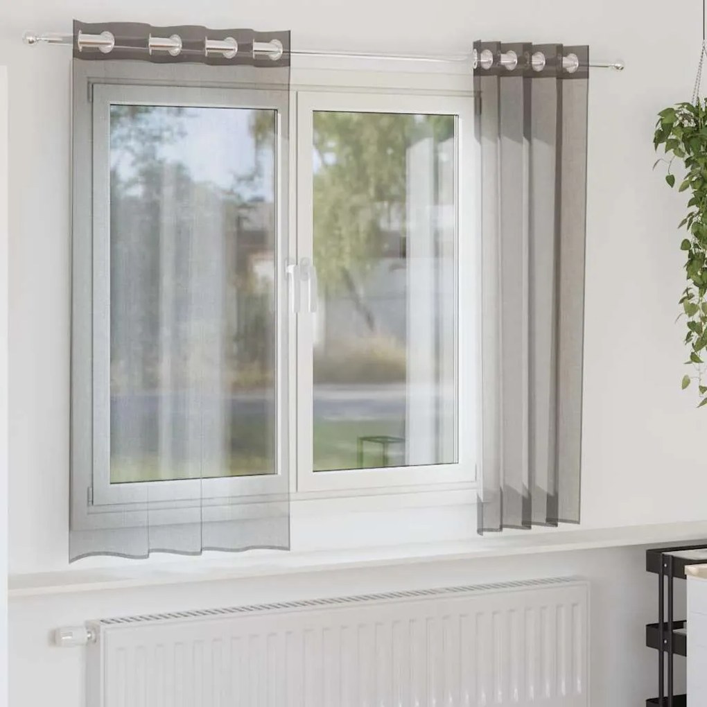 vidaXL Cortinas de voile com ilhós 2 pcs cinzento-escuro 140x140 cm