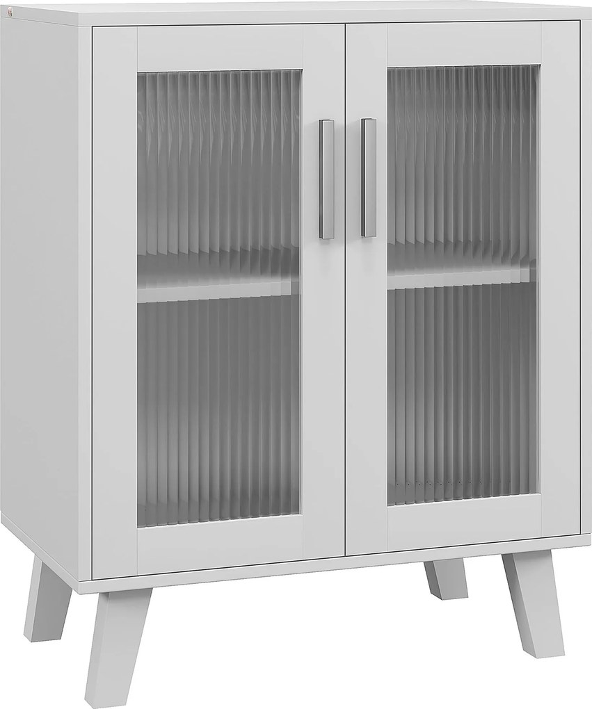 HOMCOM Aparador de 2 Portas Aparador de Sala com 2 Prateleiras Portas Transparentes para Cozinha e Entrada Branco 61x35x75 cm | Aosom Portugal