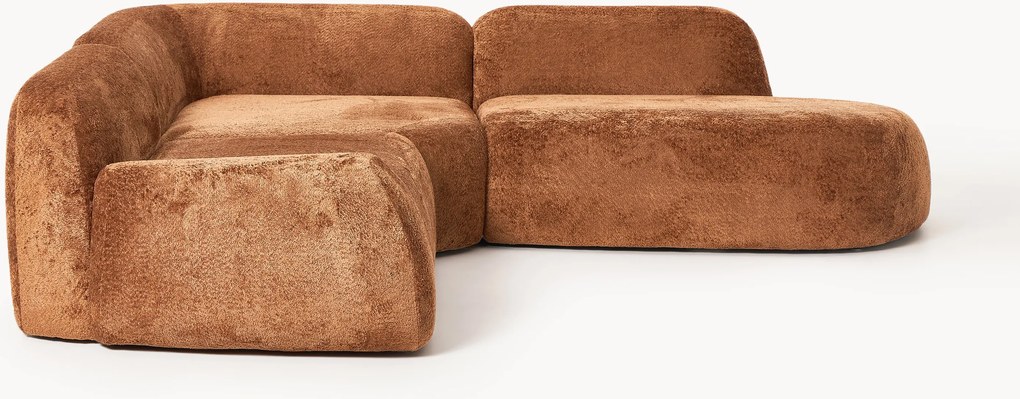 Sofá de canto modular em teddy-bouclé com chaise longue Wolke (4 lugares)