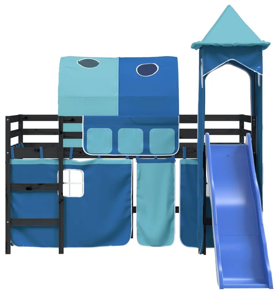 Cama alta para criança com torre 80x200 cm pinho maciço azul