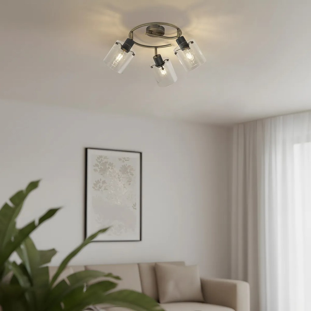 Foco de teto de design bronze com vidro transparente redondo 3-luzes - Domo