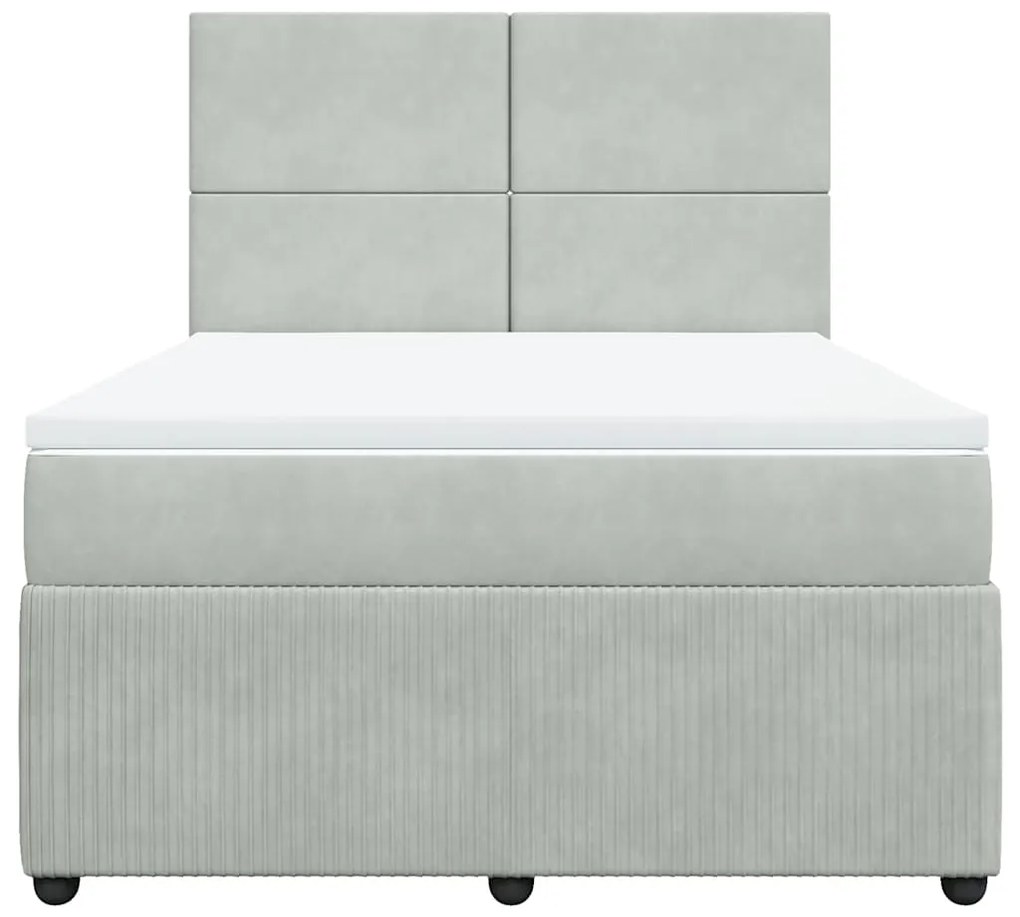 Cama com molas/colchão 140x190 cm veludo cinzento-claro