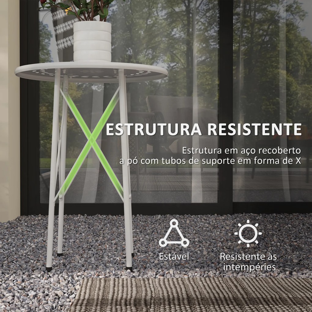 Mesa de Jardim Redonda Mesa de Varanda Ø40x50 cm com Pés Ajustáveis e Estrutura em Forma de X para Exterior e Interior Branco