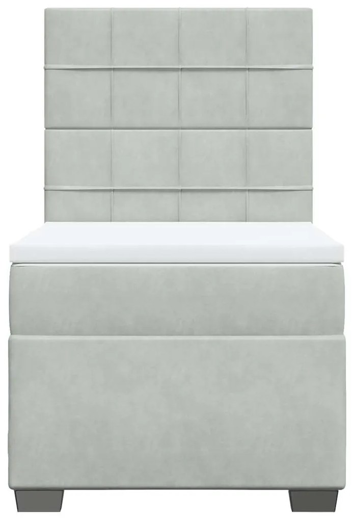 Cama com molas/colchão 100x200 cm veludo cinza-claro
