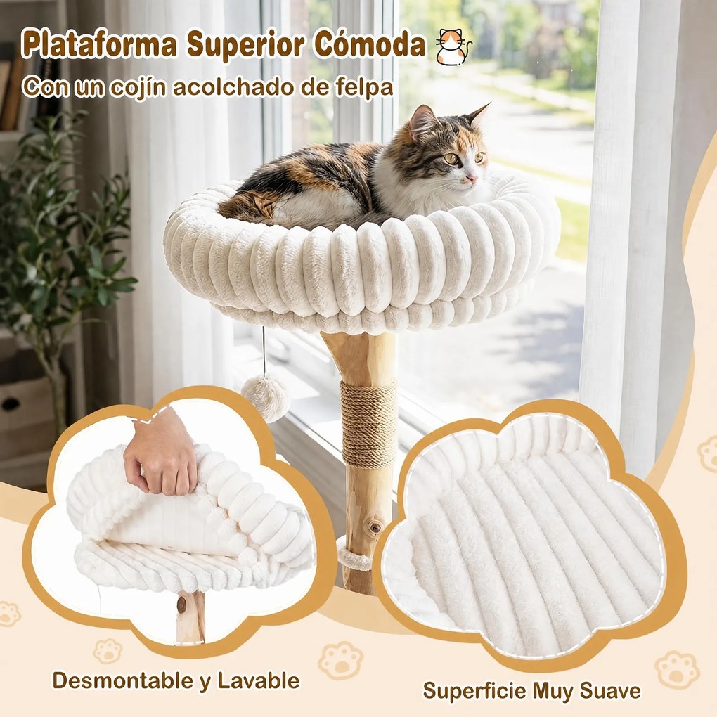 Arranhador para Gatos, 56 x 41 x 105 cm, 3 Plataformas Acolchoadas, Bege