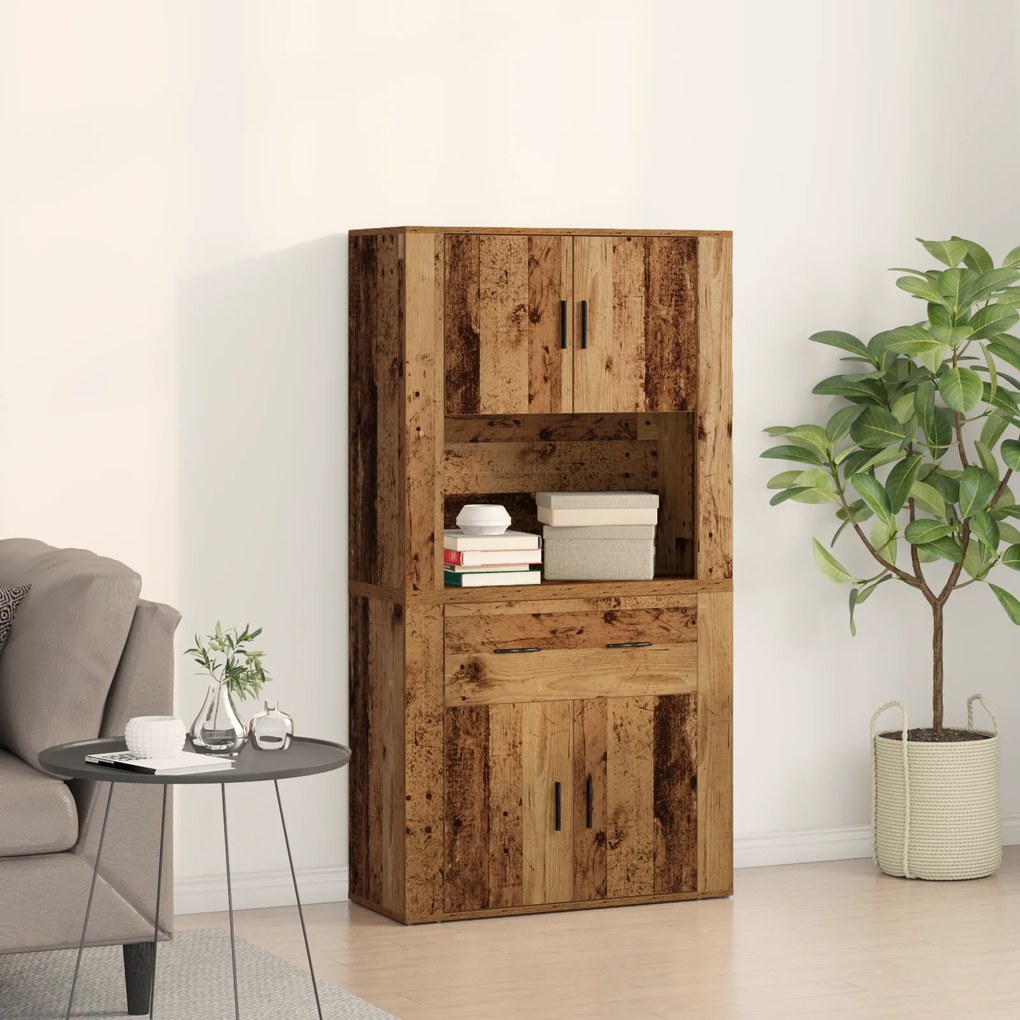 vidaXL Highboard Madeira Antiga 80x33x150 cm Madeira De Engenharia