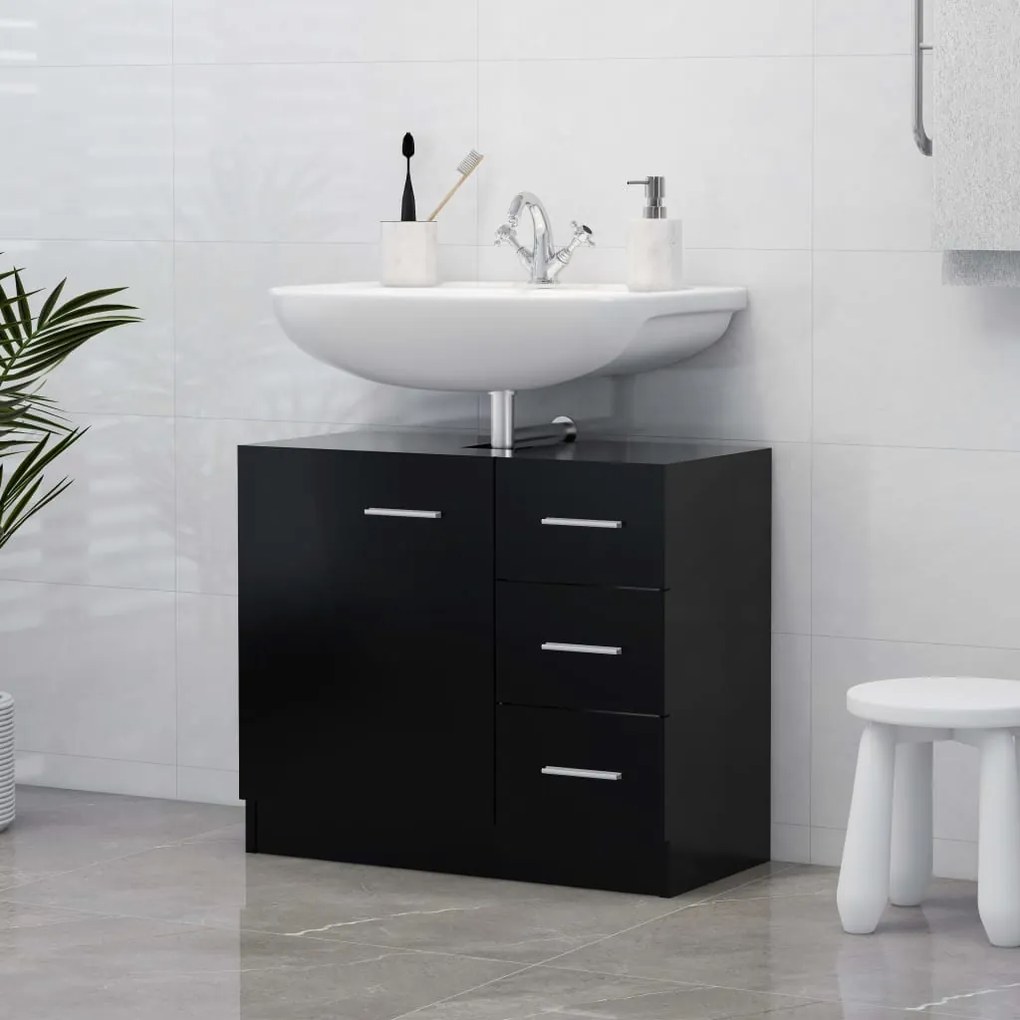 vidaXL Armário de lavatório 63x30x54 cm derivados de madeira preto