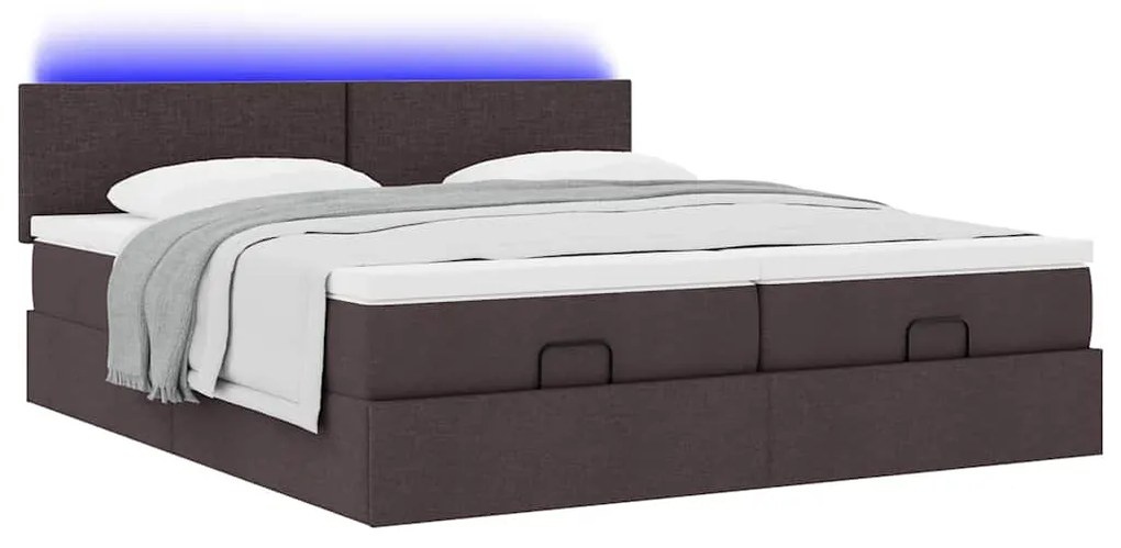 Estrutura de cama otomana com colchões tecido castanho escuro