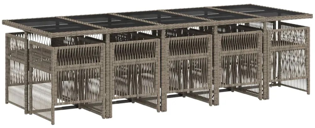 11 pcs conjunto jantar p/ jardim c/ almofadões vime PE cinzento