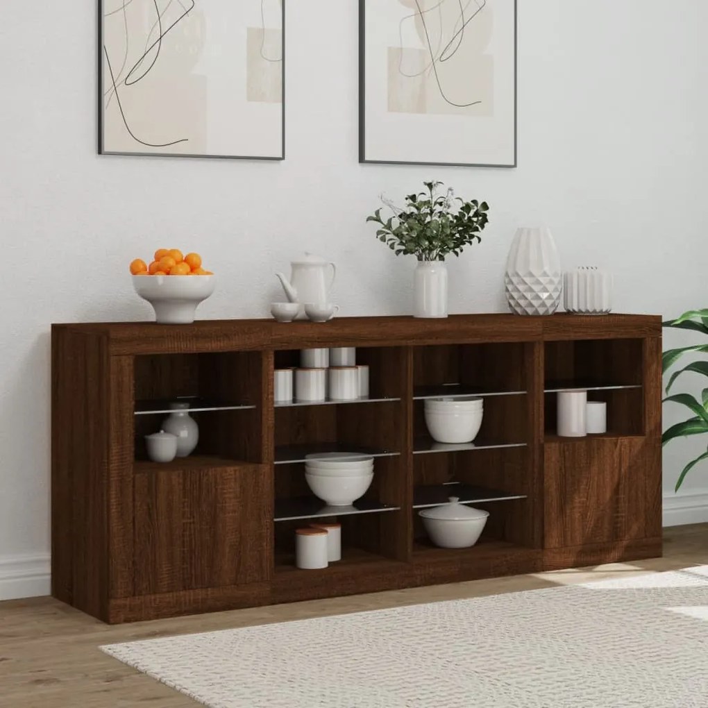Aparador com luzes LED 163x37x67 cm carvalho castanho