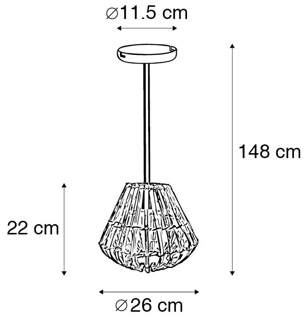 Lâmpada de suspensão rural de bambu com branco - Canna Diamond Rústico