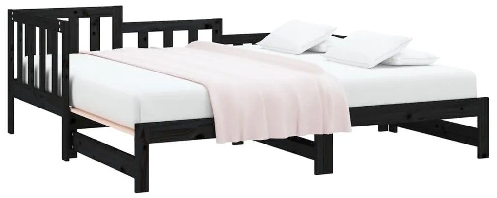 820736 vidaXL Sofá-cama de puxar 2x(90x200) cm pinho maciço preto