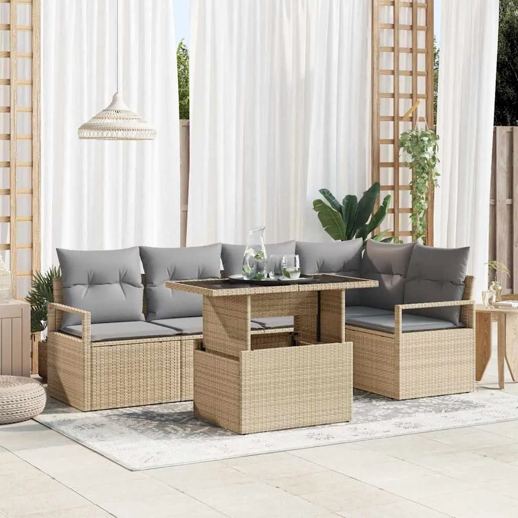 vidaXL Sofá de Jardim 6 Peças com Almofadas Beiges em Rattan Sintético