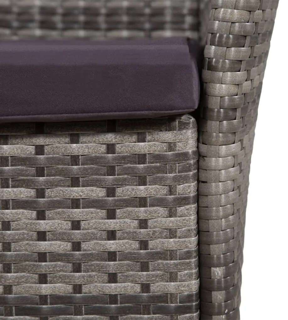 5 pcs conjunto jantar exterior c/ almofadões vime PE cinzento