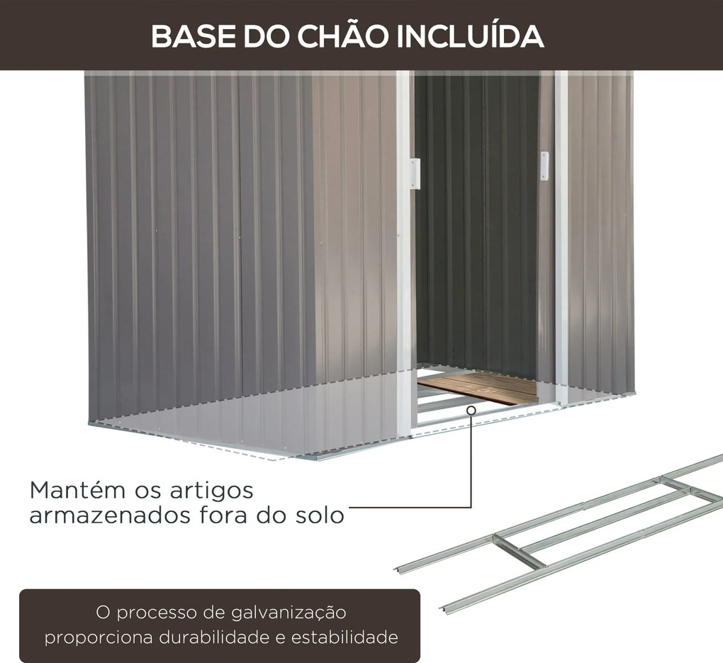 Abrigo de Jardim – 213x130x185 cm – Aço Galvanizado – Cinza Claro