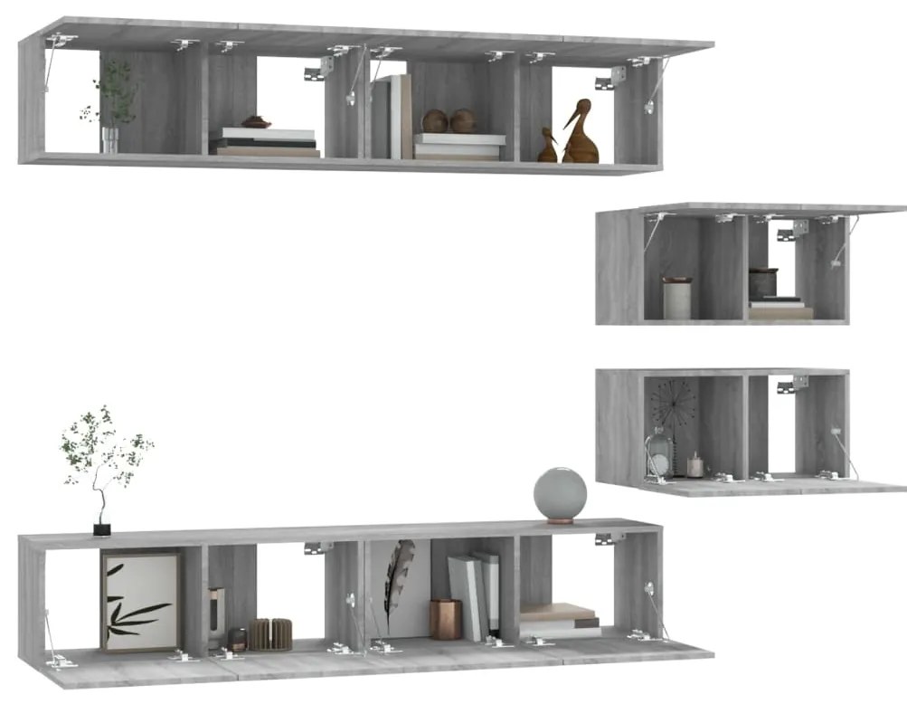 Conjunto móveis de TV 6 pcs madeira processada sonoma cinza